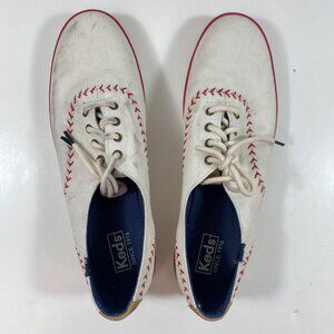 Keds Womens Champion Baseball Stitch Design Sporty Sneakers White Red Size 10